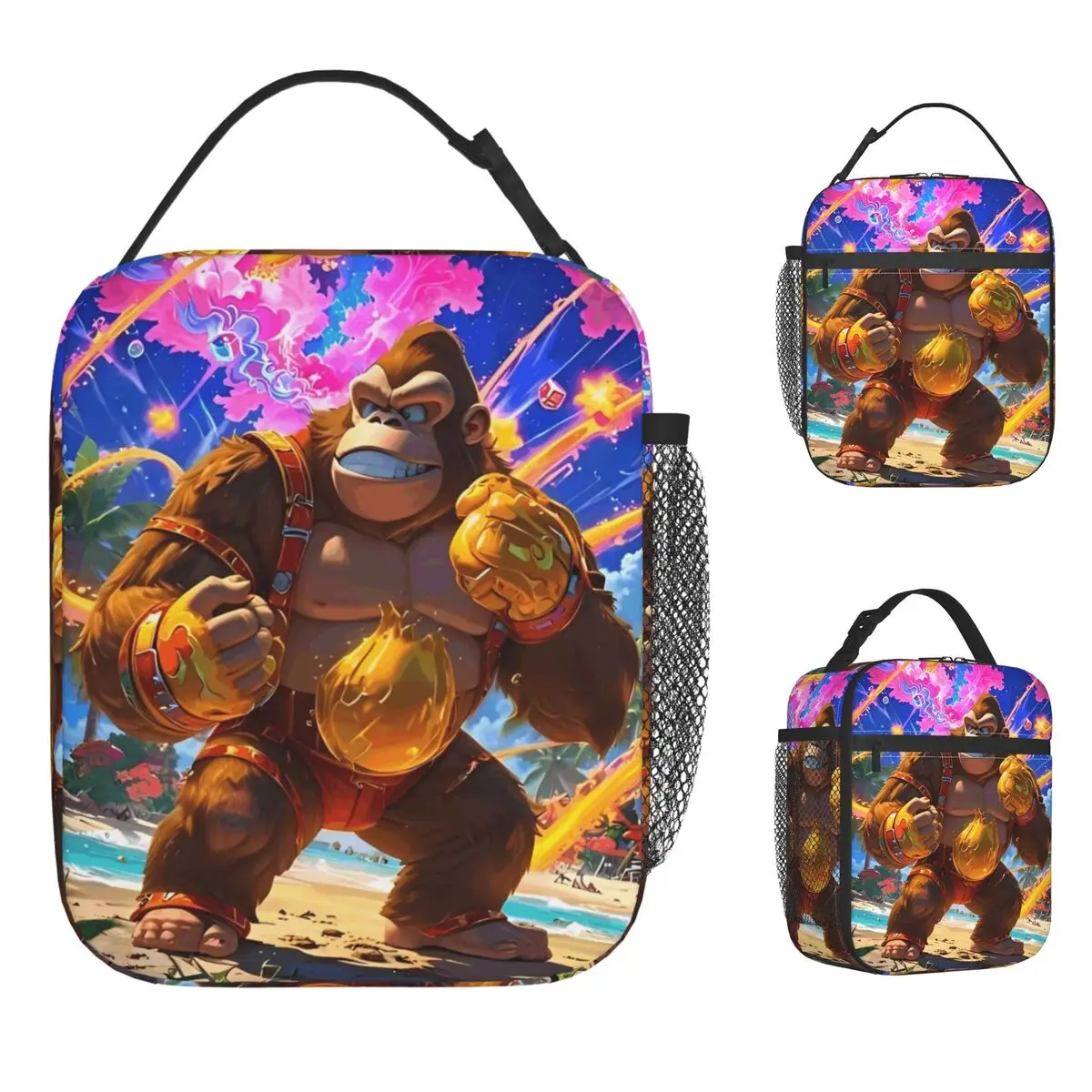 

Donkey Kong Bananza Game Сумка для обеда Ланч-бокс Офисная портативная изолированная термосумка для обеда для женщин Оксфордская сумка-холодильник с принтом