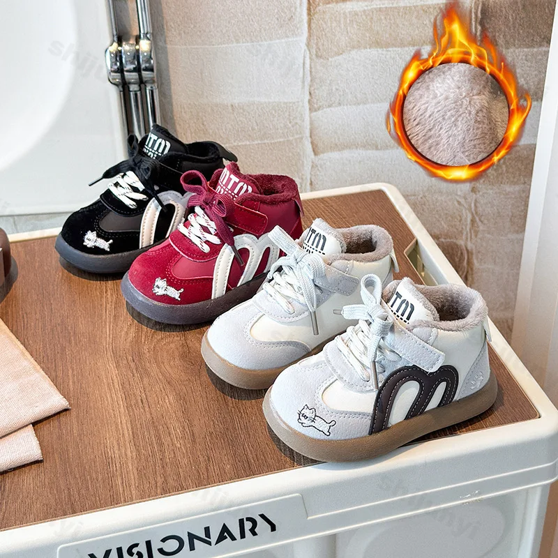 

Детские ботильоны, осень-зима 2024, теплая плюшевая модная уличная повседневная обувь в стиле ретро, удобная спортивная обувь для девочек и мальчиков