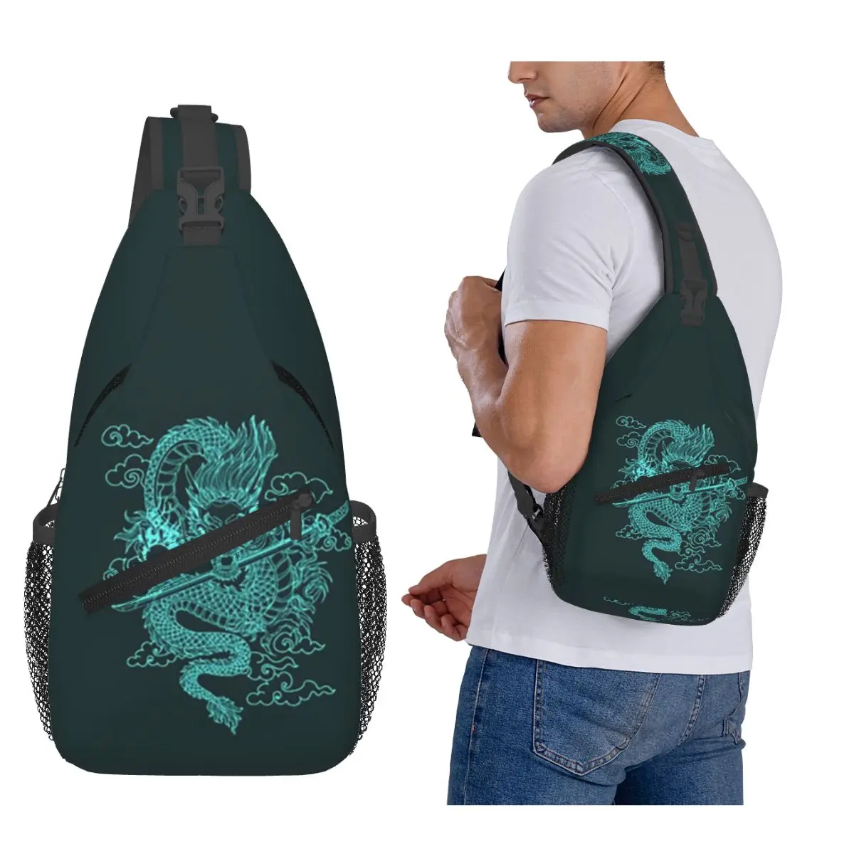 

Red Chinese Dragon With Black Background Chest Bag Men Sling Crossbody Backpack Chest Bag Traveling Hiking Daypack Shoulder Bag