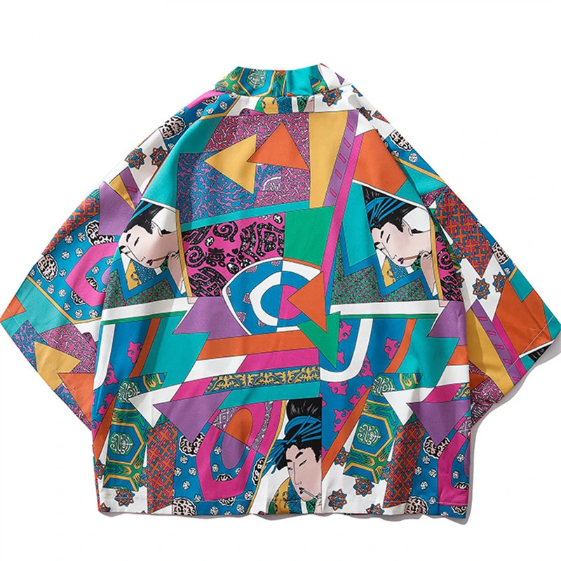 Color Block Patchwork Yukata Haori Men Japanese Kimono Cardigan Clothing Jacket Womens Ukiyoe Kimono Shirt Traditional Thin Robe
