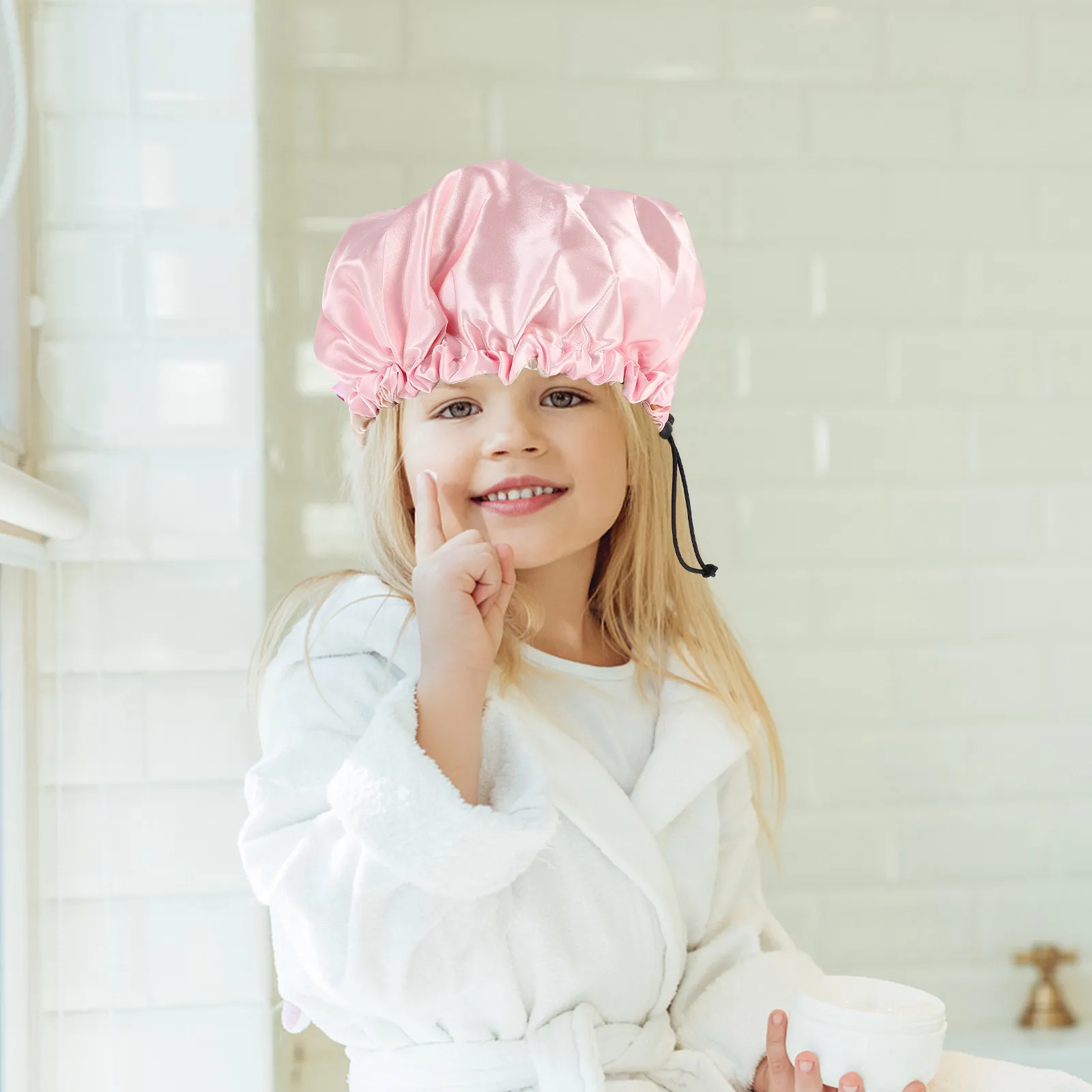 

Satin Sleeping Cap For Kids Double Layer Elastic Adjustable Night Hat Wash Face Shower Use Kids Sleeping Hat