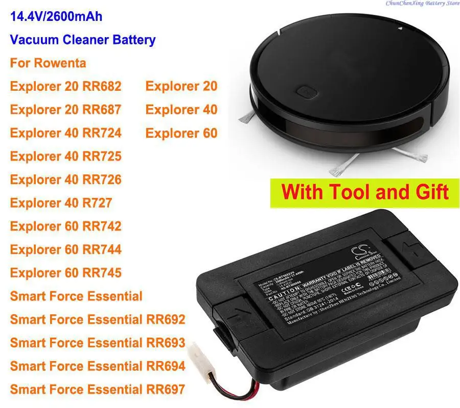 Cameron sino bateria de 2600mah para rowenta explorer 20, explorer 40, explorer 60, rr692, rr693, rr694, rr697, rr682, rr687, r727, rr724