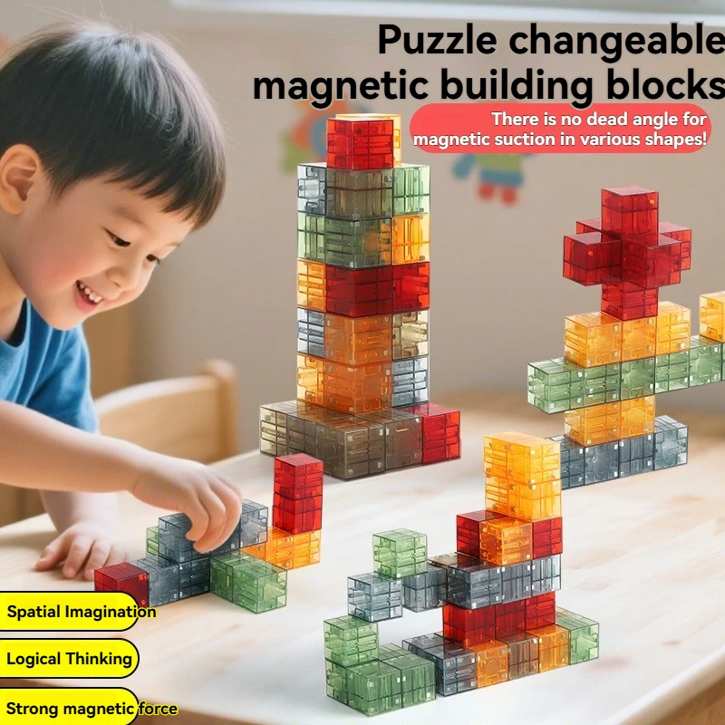 Bildung 3D Puzzle Magnetische Blöcke Gebäude, DIY Dreidimensionale Blöcke Montessori Magnetische Bausteine Weihnachtsgeschenk