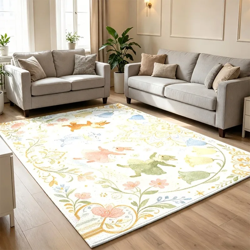 Pastel Mermaid Ocean Fantasy Area Rug Under‑Sea Coral Fish Art Print Large Floor Mat for Whimsical Marine Themed Decor Area Rug