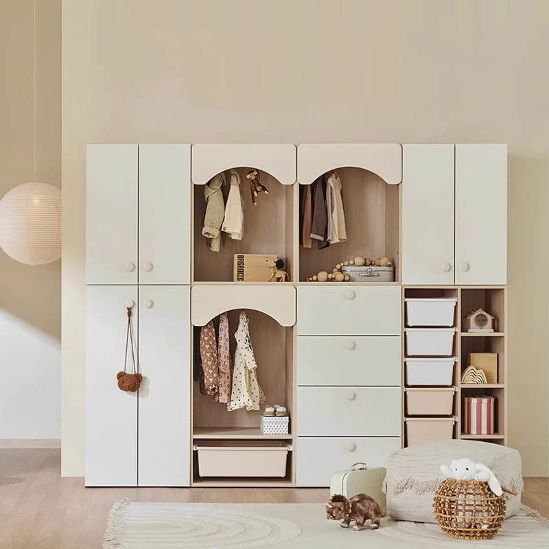 Solid wood wardrobe short storage combination baby cream style baby small wardrobe storage chest