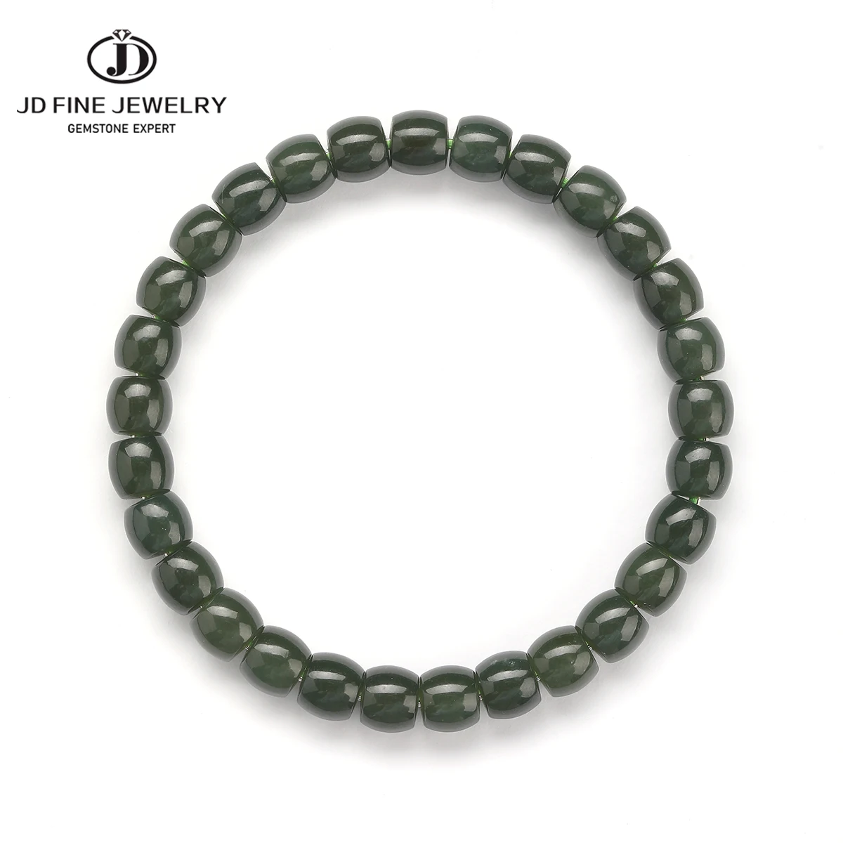 1 Pc Natural Dark Green Hetian Nephrite Jade Bracelet Straight Cut Cylinder Beads Stretch Jewelry Women Men Chakra Bracelets