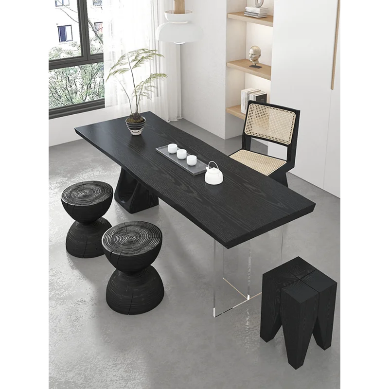 طاولة قهوة من الخشب الصلب الأسود لغرفة المعيشة، ضوء منزلي فاخر، طاولة شاي إبداعية من الأكريليك للمكتب، طاولة شاي متفحمة كبيرة