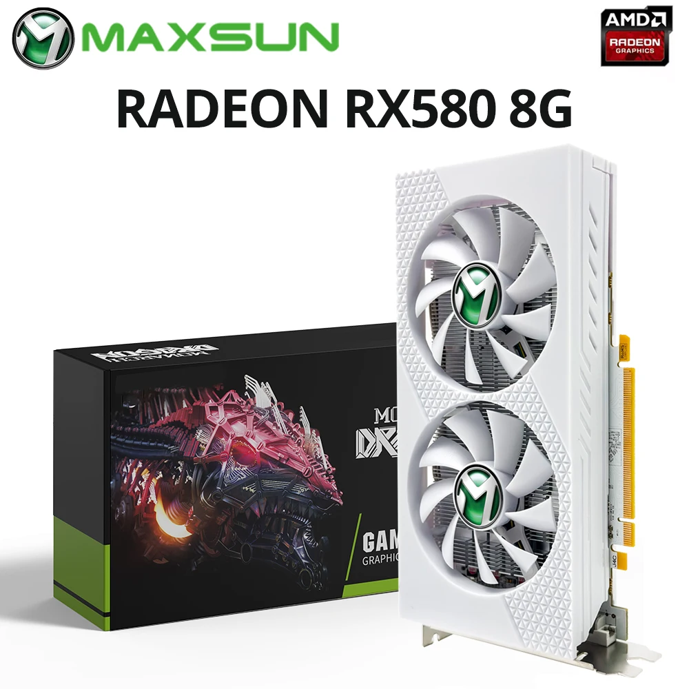 MAXSUN Original Radeon RX580 2048SP 8G Graphics Card GDDR5 Memory HDMI-Compatible DVI AMD Card DirectX 12 for Desktop Computers