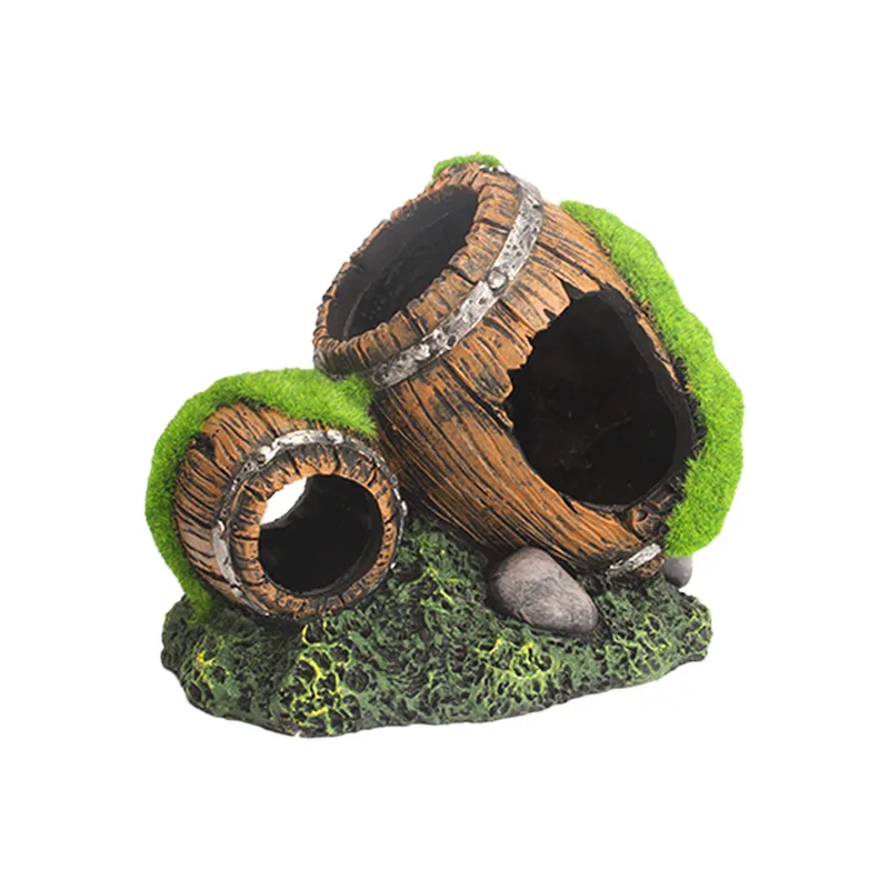 

Artificial Moss Barrel Aquarium Decoration Hide Cave Fish Tank Ornament Shrimp House Cichlid Nest Hollow Shelter Accessory Kit