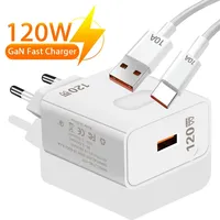 GaN USB Charger Fast Charging 120W Quick Charge QC3.0 Type C Cable Mobile Phone Wall Adapter for Huawei Redmi Xiaomi 15 Oneplus