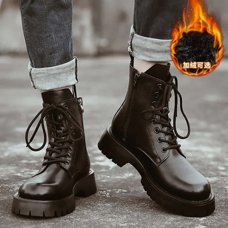 Autumn and Winter short Boots Men's Warm and Velvet Men's Boots British Style Boots Men's Leather High-top Tooling Boots Shoe