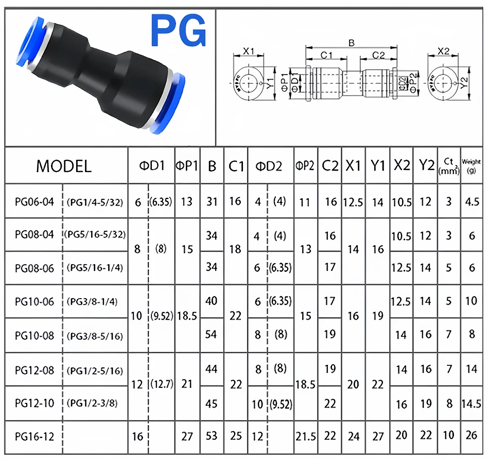 5PCS Pneumatic Fittings Plastic Connector PG 4mm 6mm 8mm 10mm 12mm For Air water Hose Tube Push in Straight Gas Quick Connectio T&I Online Store