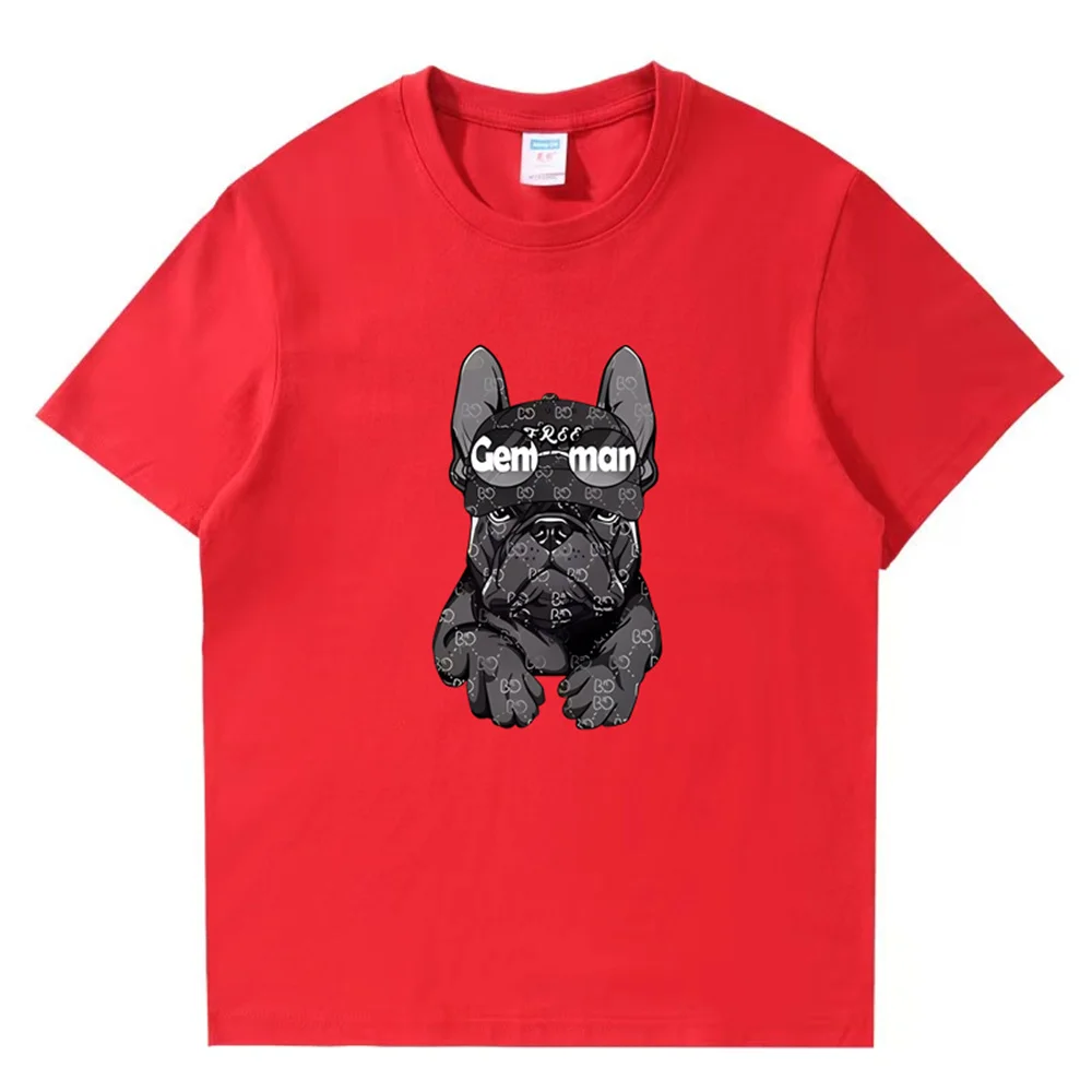 Harajuku French Bulldog Print Summer High Quality 100% Cotton Breathable Men\'s T-Shirt Outdoor Casual Fashion Men\'s Streetwear