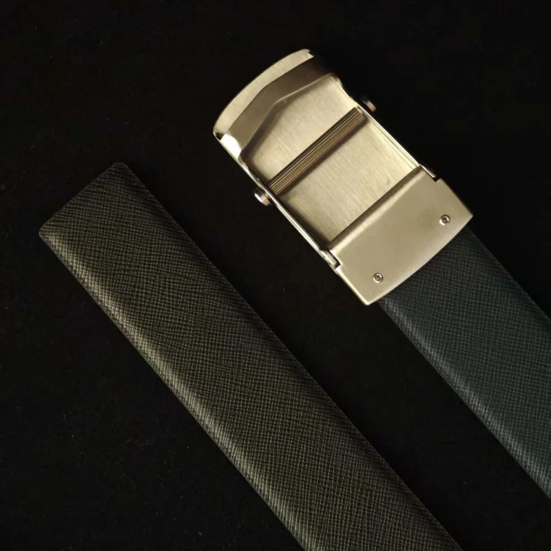 高級 3.4cm ユニセックスベルト - 穴なし調節可能、ステンレススチールバックル、リバーシブルクロスグレインレザー