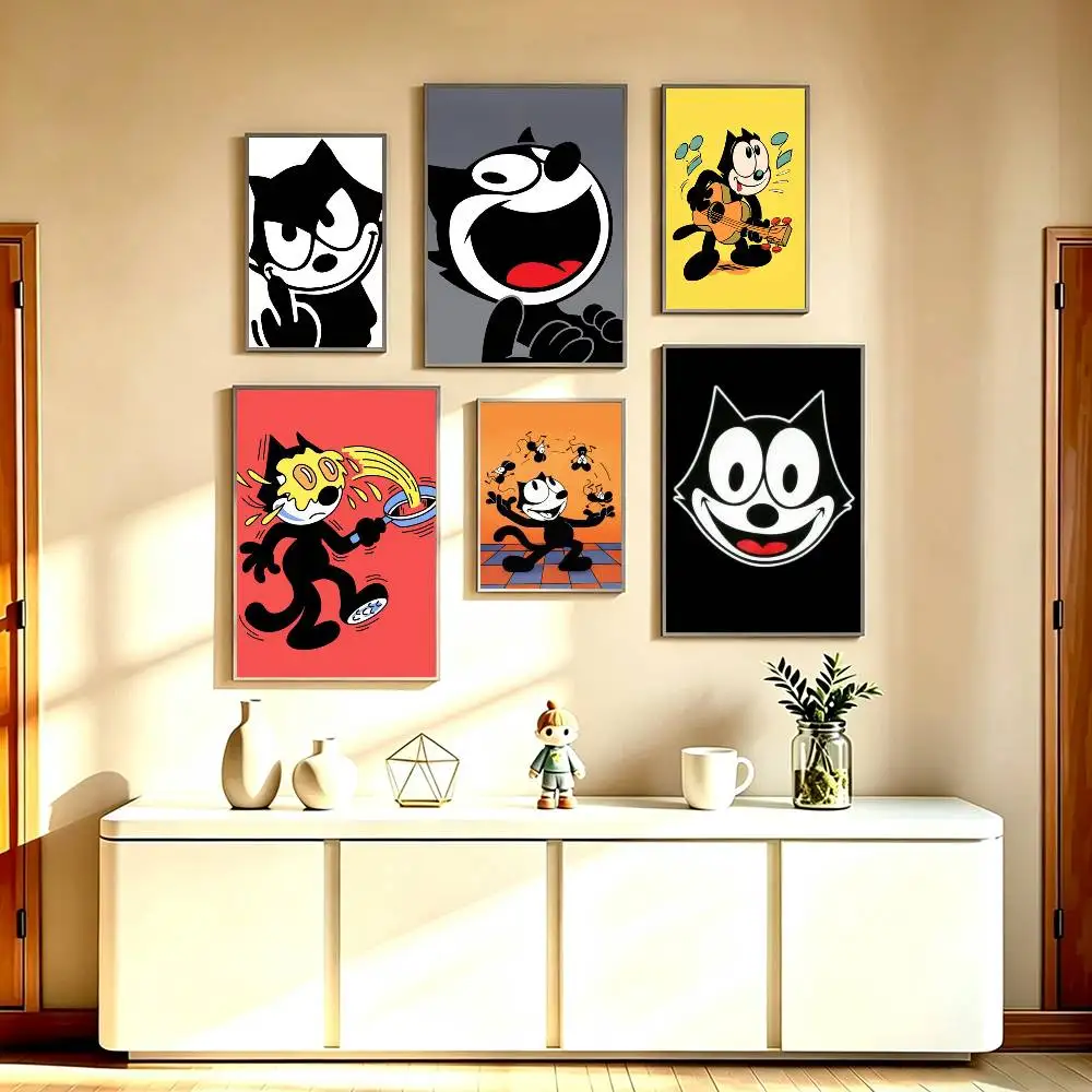 C-Cute C-artoon FelixES Cat Poster Waterproof Wall Art Sticker For Bar Living Room Vintage Decor High Quality Print Gift