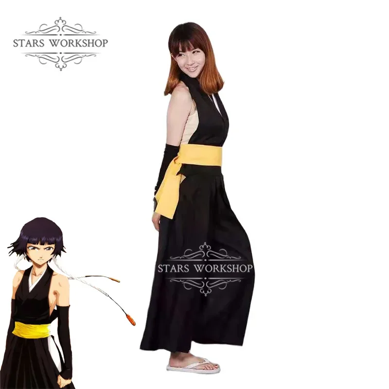 Anime Bleach Cosplay drugi sezon działający kapitan Soi Fon przebranie na karnawał kobiety czarny seksowny Backless mundur bojowy garnitur JS