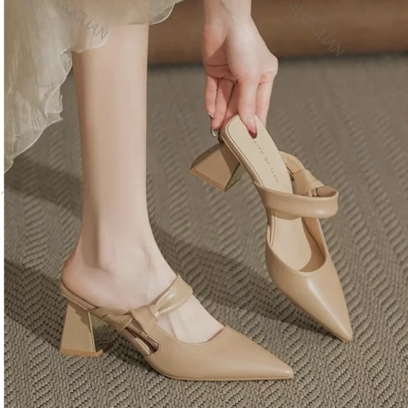 

Fashion Women Sandals Sharp Pointed High Heels Half Slippers Outside Spring Summer Sexy Party Stiletto Shoes Ladies Footwear