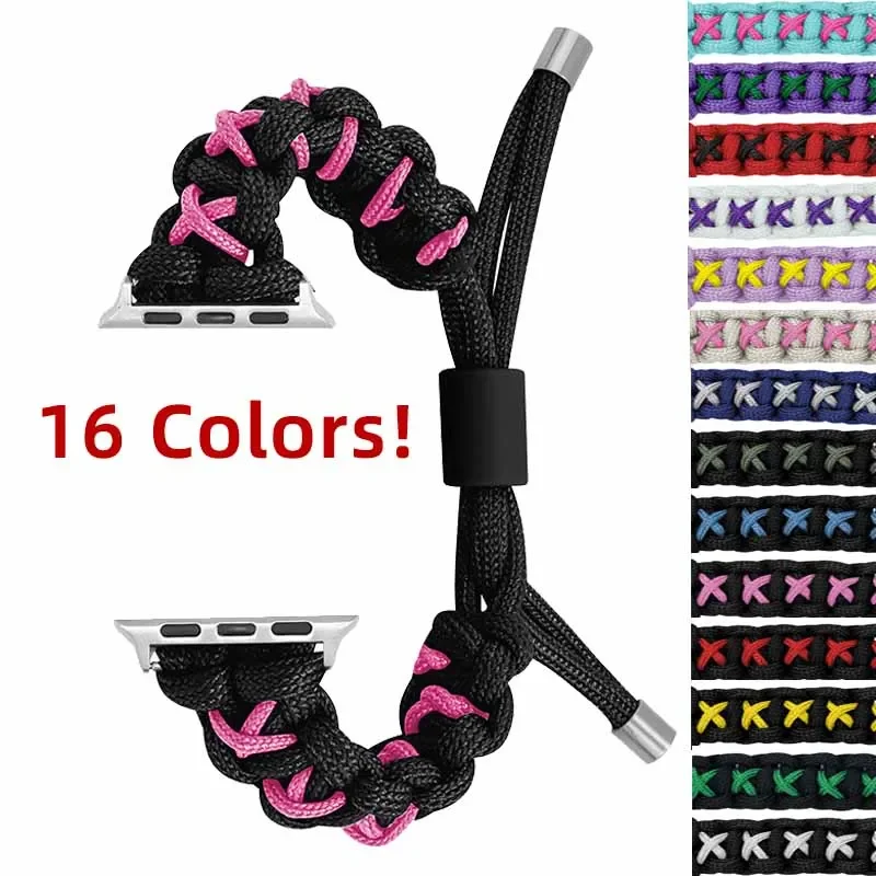 Colorful Nylon Watch Strap Band for Apple Watch Series 9 Ultra 8 7 6 5 4 SE 42mm 49mm Umbrella Rope Watchband for iWatch Women