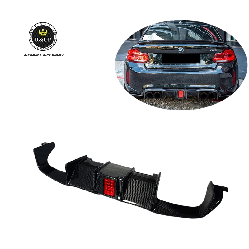 

F87 M2C DT-M Style Carbon Fiber Car Boot Splitter Spoiler Plate Rear Bumper Diffuser with LED Lamp for BMW F87 M2 M2C