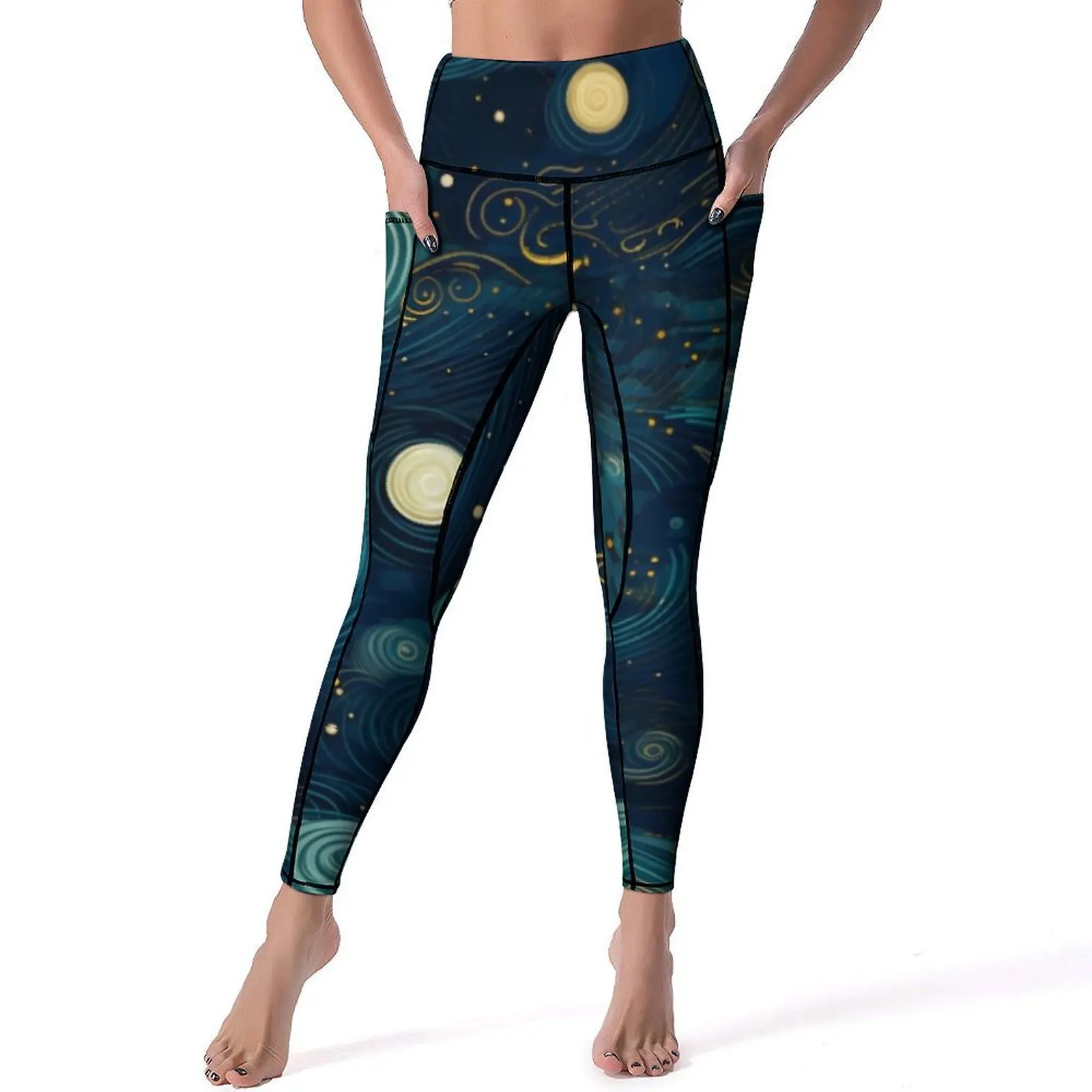 

Starry Night Sky Leggings Van Gogh Famous Painting Workout Yoga Pants Push Up Casual Leggins Stretchy Sports Tights Big Size