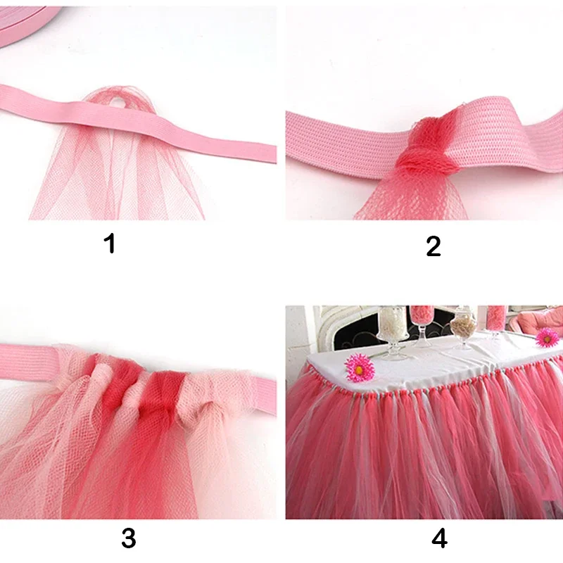 1M 1 Inch Elastic Knit Elastic Ribbon Bands DIY Table Skirts Sewing Accessories Pink White Tule Roll Wedding Baby Shower Decor