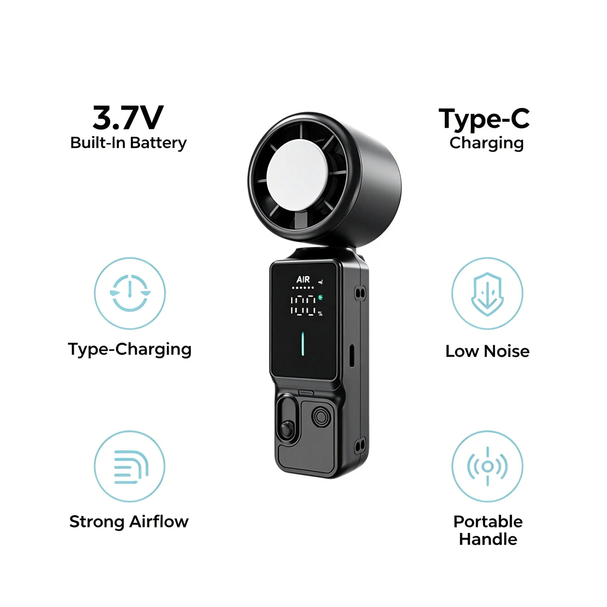 Handheld Semiconductor Cooling Fan Rechargeable 100‑Speed Digital Display Mini Portable Fan Built‑in Battery for Travel Camping