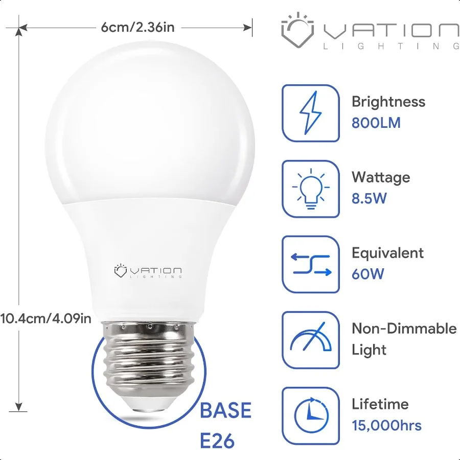 Confezione da 24 lampadine a LED A19 Luce diurna Lampadine a LED 5000K 60 Watt Equivalente Efficiente 8,5 Watt 800 Lumen E26 Base media Non dimmerabile