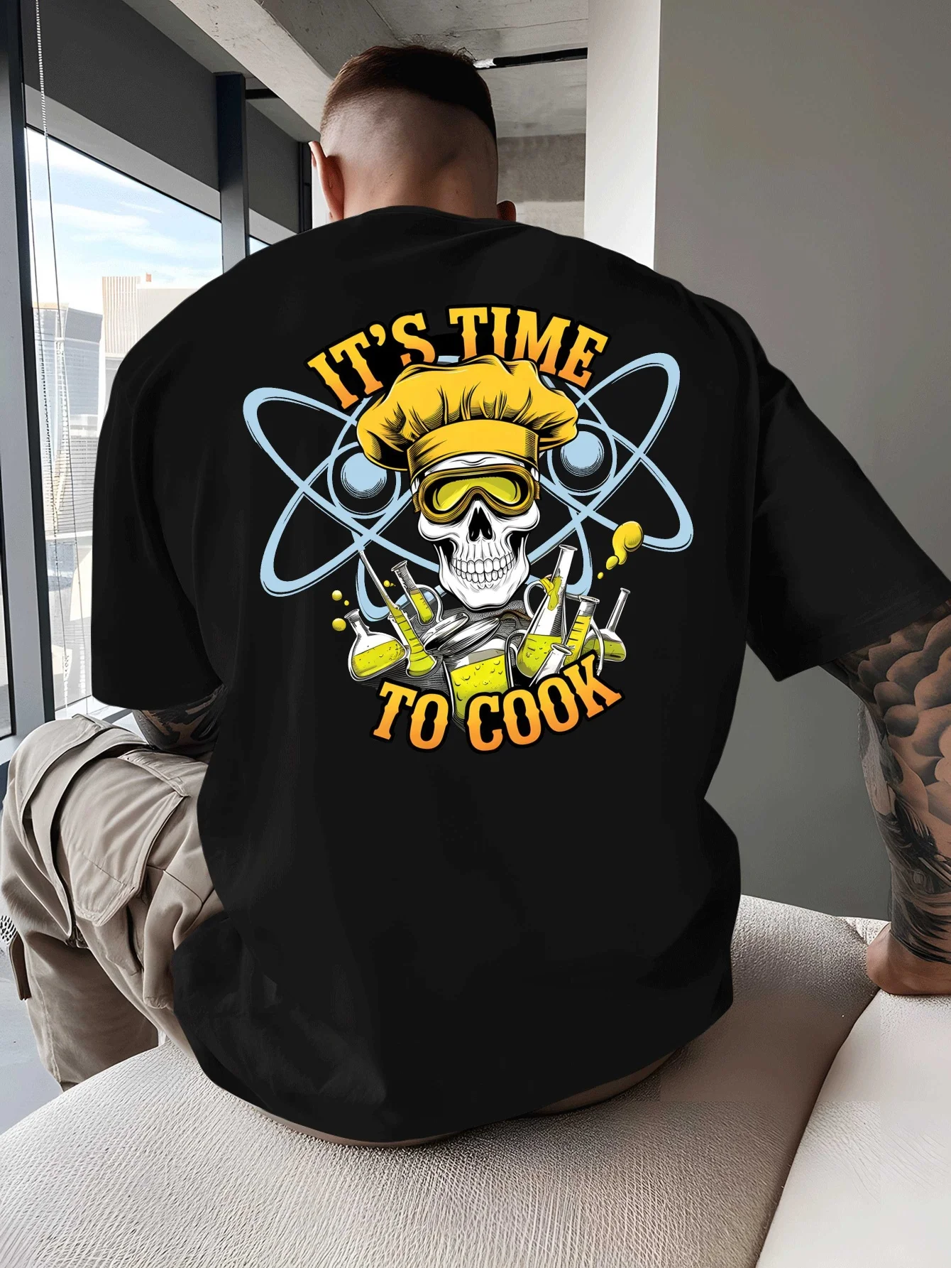 IT S TIME To COOK New Summer Men's Back Printed Short-sleeved T-shirt, Fashion Trend Top, Spring and Summer Round Neck Basic Model, Versatile and Breathable, Suitable for Beach Vacation
