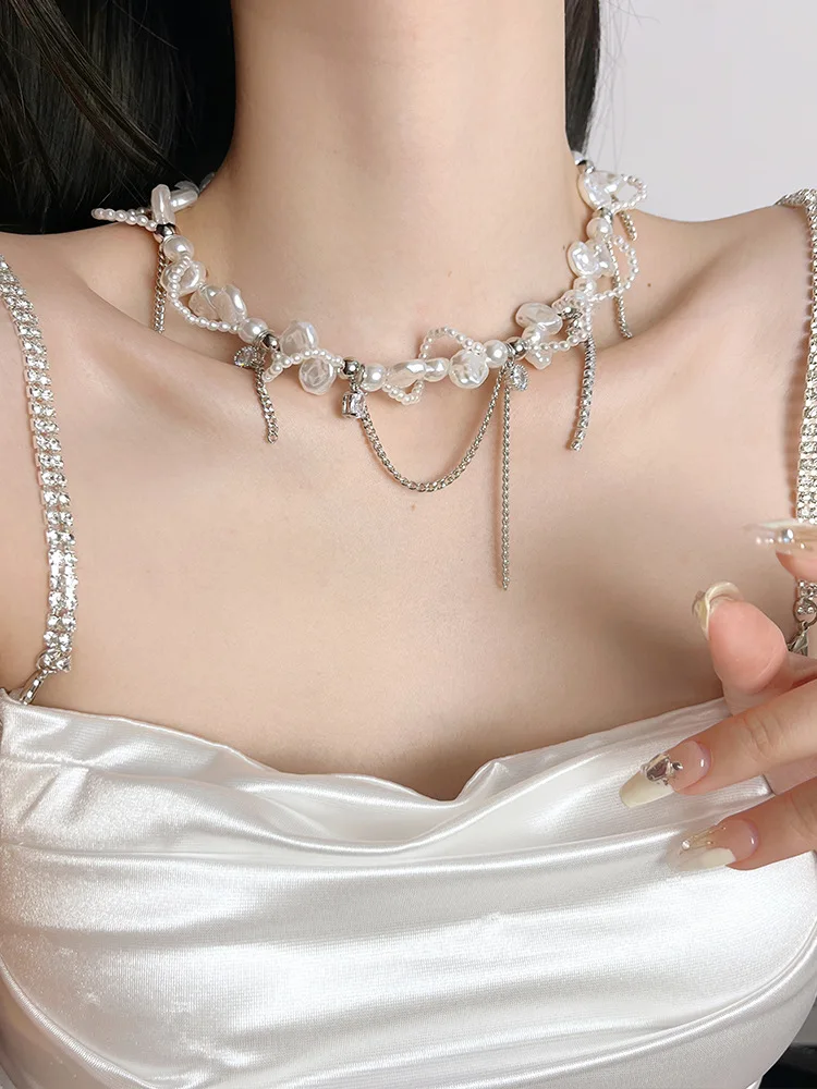 Sweet and cool spice girl wind new necklace European and American irregular pearl necklace
