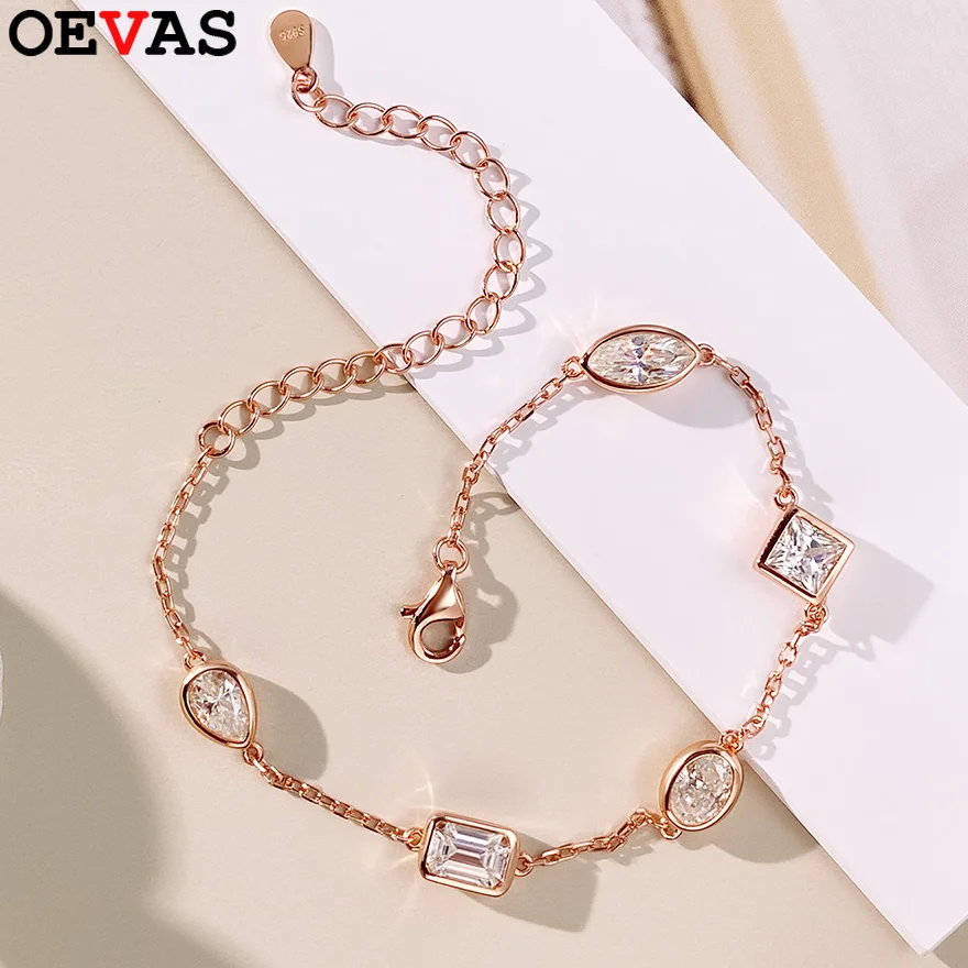 

Браслеты OEVAS с овальными/грушевидными/маркизными муассанитами 0,5 карата, серебро S925 с покрытием из 18-каратного золота, свадебная цепочка на запястье для женщин, с сертификатом.