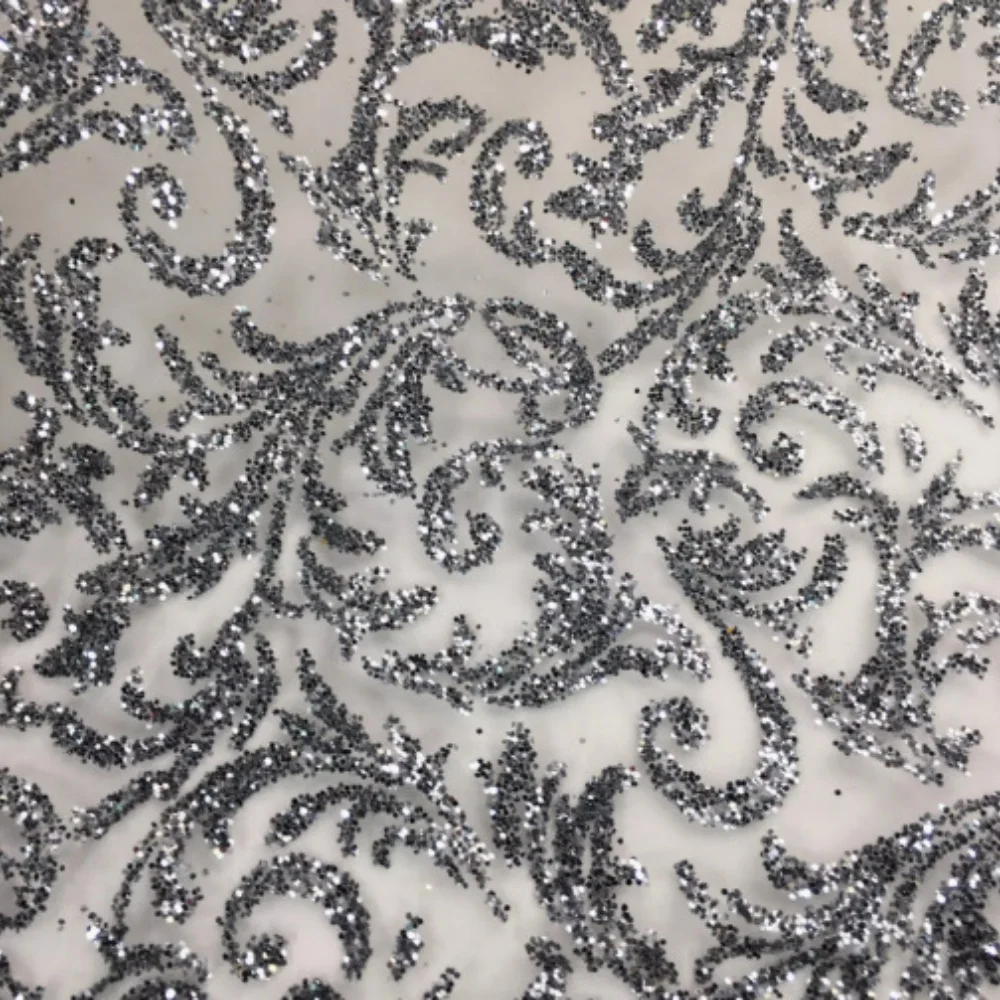 Luxury Sheer Floral Foiling Sequins Fabric Stage Wear Dresses Performance Costumes Hot Stamping Embroidered Lace Trim Material