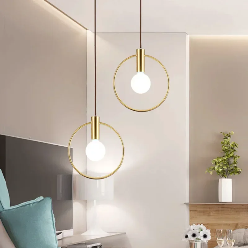 

SANDYHA Modern Minimalist Pendant Light Golden Round Ring Chandelier Hanging Lamp Fixture for Bedroom Bedside Living Dining Room