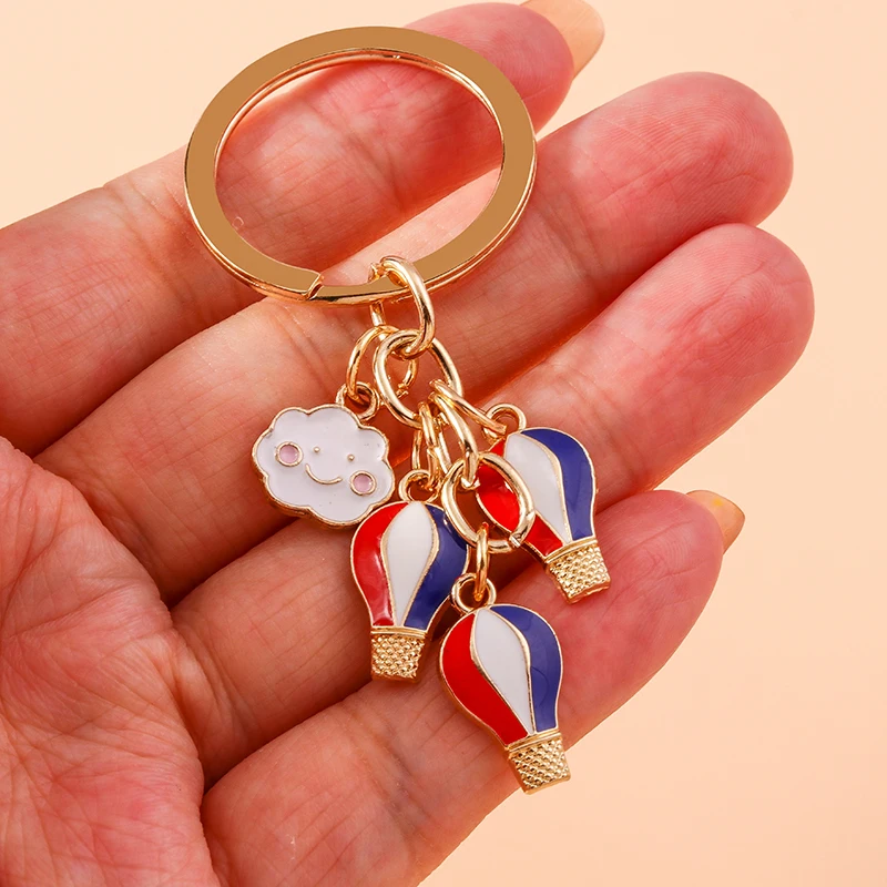 Aihua Cute Enamel Cloud Hot Air Balloon Keychain Key Ring Pendants for Women Girl Handbag Decor DIY Vacation Jewelry Gifts