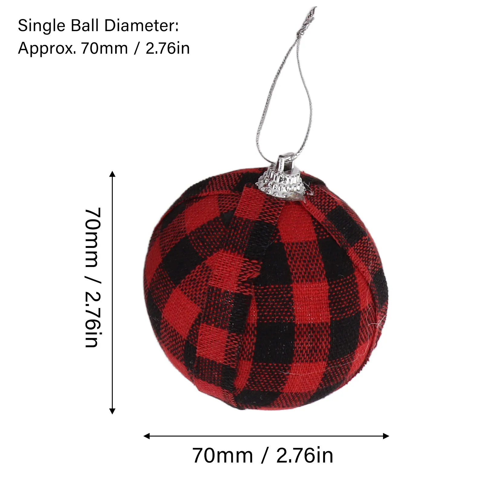 6Pcs 70mm 2.76 Inch Christmas Ornaments Balls Christmas Tree Decoration Balls New Year's Decor Red And Black Check