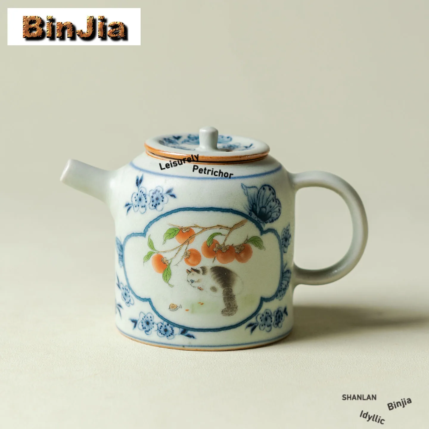 

160ml Hand Painted Persimmon Cat Teapot Ancient Tea Infuser Pot Household Tea Brewing Kettle With Ball Hole Cafes Decoration