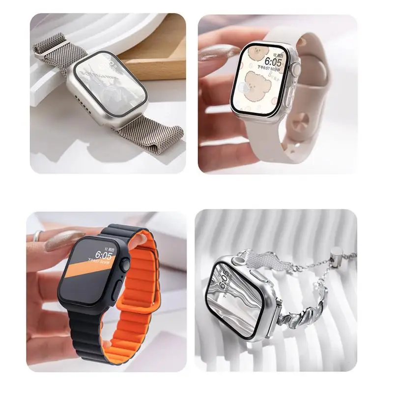 Vidro temperado + capa acessórios para apple watch 45mm 41mm 44mm 40mm 42mm protetor de tela apple watch case serie 9 4 5 6 se 7 8