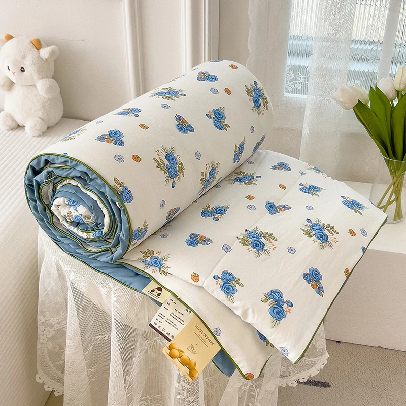 Summer Quilt 2024 New Double Layer Yarn Water Wash Printed Cool Blanket For Summer Flower  Air Conditioning Quilt Sheet