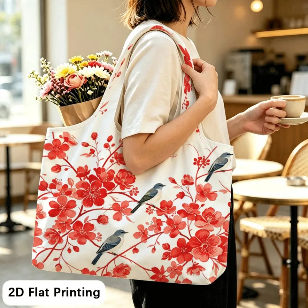 Red Plum & Songbirds Student daily carry foldable tote, convertible as shoulder bag.