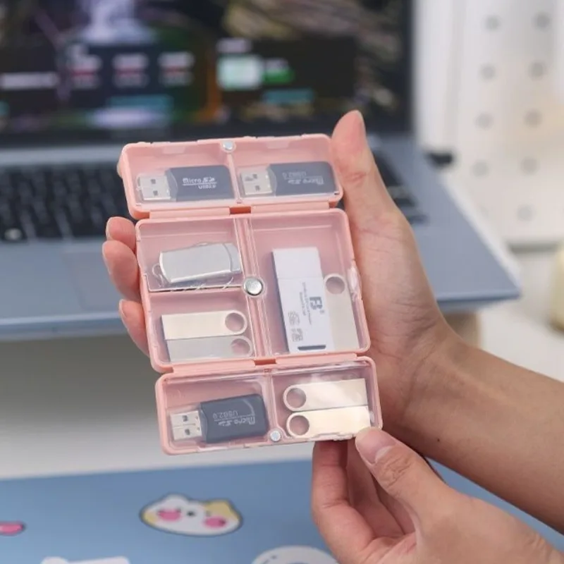 1Pc Empty Foldable USB Flash Drive Storage Box 7 Slot Pills Organizer for USB Reader Dustproof Desktop Small Items Organizer Box