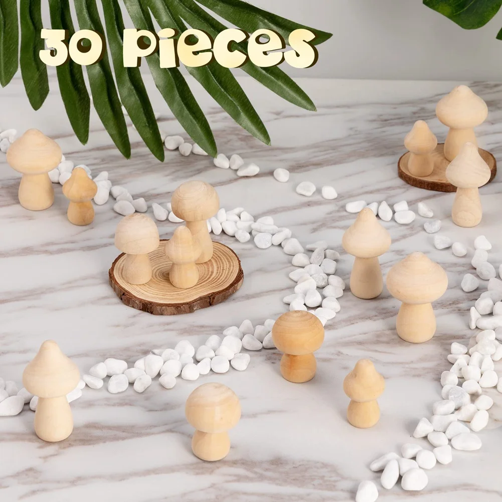 30 Pieces Unfinished Wooden Mushroom 6 Sizes of Natural Wooden Mushrooms for Arts & Crafts Projects Decoration