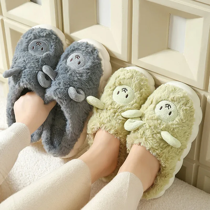 

Winter Warm Slipper Womens Sheep Animal flip flops Cartoon Kawaii Plush Indoor House Home Shoes Flat Funny Fuzzy Female slides