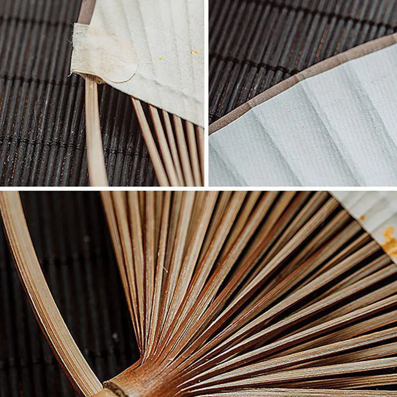 Classical Japanese and Wind Tuan Fan Blank Xuan Paper Handmade Bamboo and Puff Fan Party Home Decoration Gift