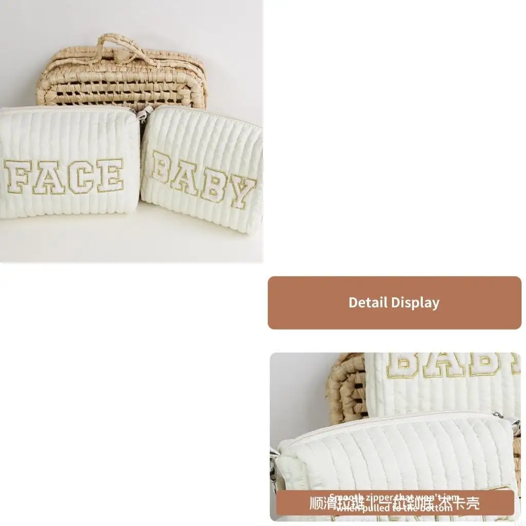 

Mom Bag Large Capacity Soft Diaper Bag Embroidered Letter Pattern Handbag Lightweight Fashion Pram Hanging Bag 4XBC