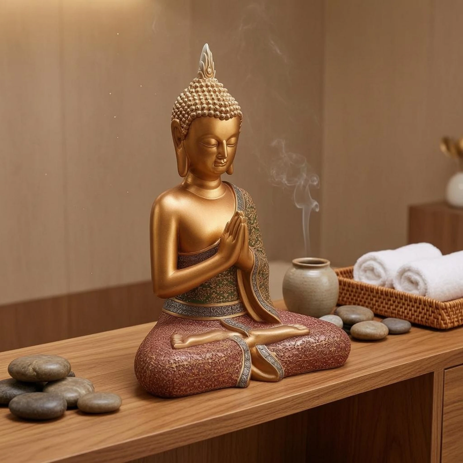 Lotus Base Buddha Statue Southeast Asian-Inspired Seated Buddha Statue Home Decor Interior Display House Decoration for Spa