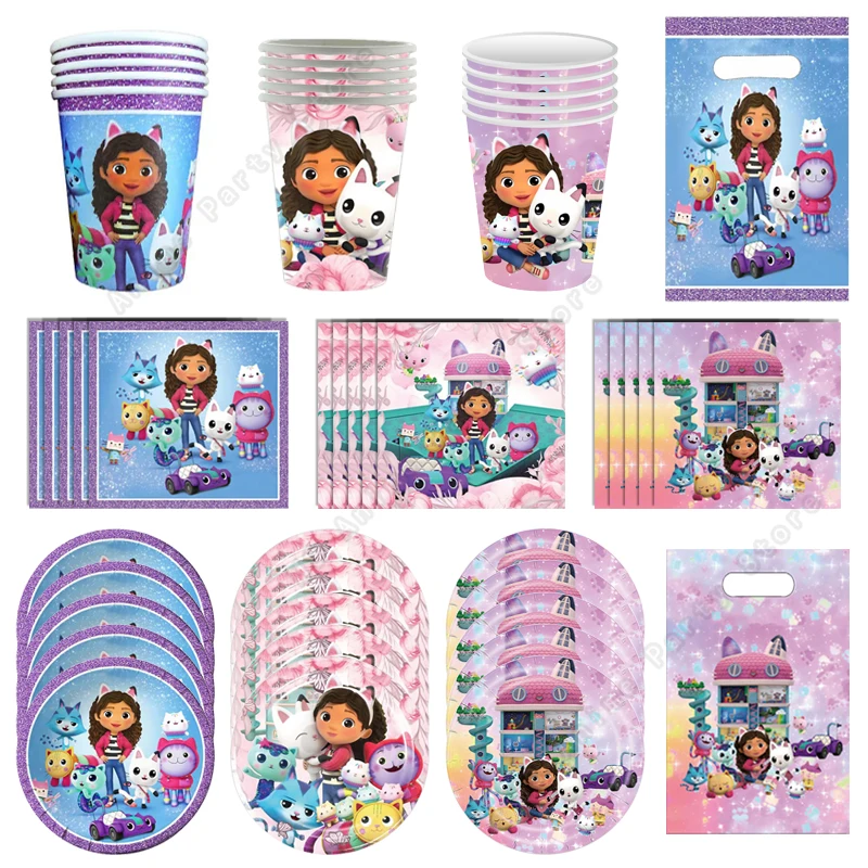 Gabbys Dollhouse Birthday Decoration Gabby Party Favors Supplies Cat Disposable Tableware Bags Cup Plate Kit Girl Baby Shower