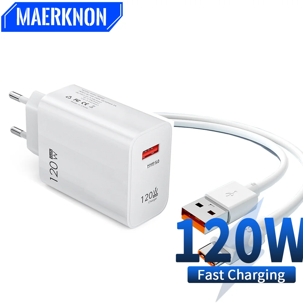 120W Fast Charging USB Charger 6A Type C Cable For Samsung Xiaomi Huawei Quick Charge 5.0 Wall USB Moible Phone Charger Adapter