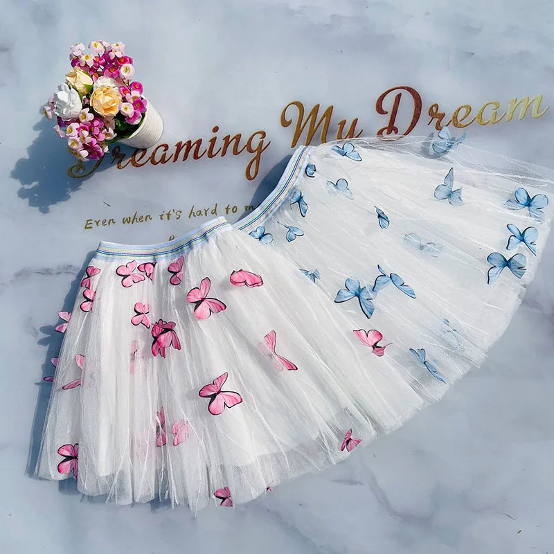 Summer Girls Mesh Skirt Pastoral Three-dimensional Butterfly New Cute Toddler Girl Tutu Skirts Korean Fashion Tulle Skirt