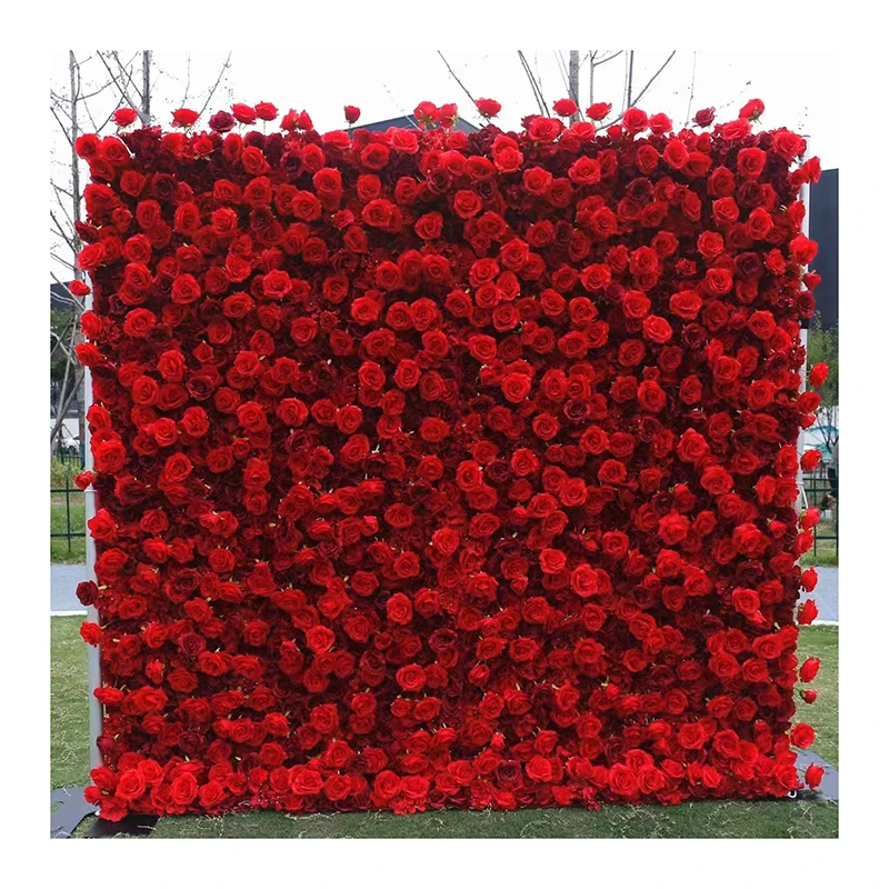

Low Price Artificial Flowers Wall Background Customized Style Silk Red Flower Wall Wedding Backdrop