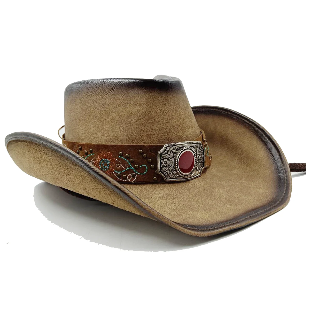 30Stlye 100% Leather Men Western Cowboy Hat For Gentleman Dad Cowgirl Sombrero Hombre Caps Big Sizelarge head