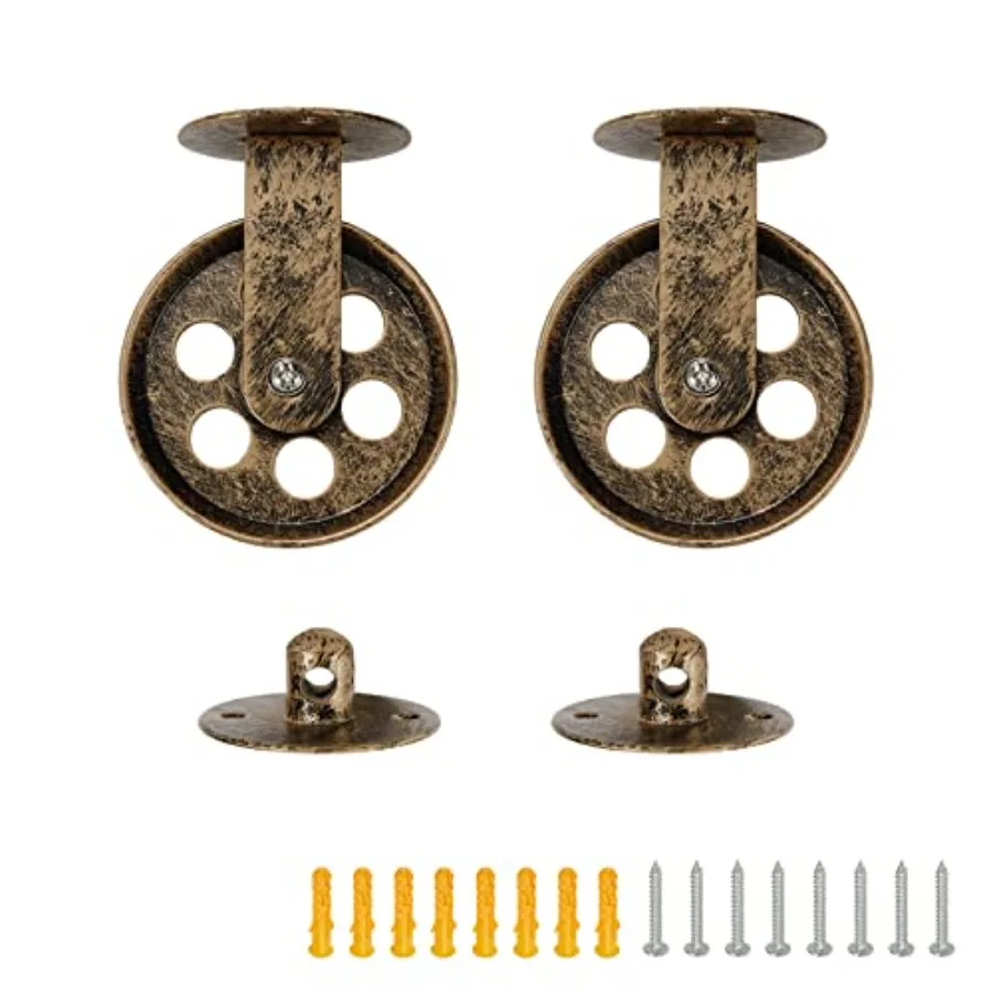 2Sets Wall Ceiling Mount Rustic Pulleys for Hanging Lamp, Pulley Wheels Set for Plug In Pendant Light